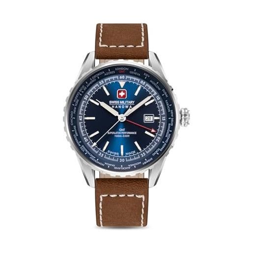 Swiss Military Hanowa Thunderbolt - Orologio Uomo Al Quarzo Svizzero, Cassa 43mm Acciaio, Cinturino Pelle, Vetro Zaffiro