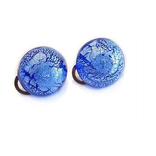 VENEZIA CLASSICA - Orecchini da Donna in Vetro di Murano Originale con foglia in oro 24kt, modello Cabochon, chiusura a Clip, Made In Italy certificato (Ambrato