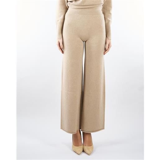 VANISE' pantalone beige in maglia di puro cashmere