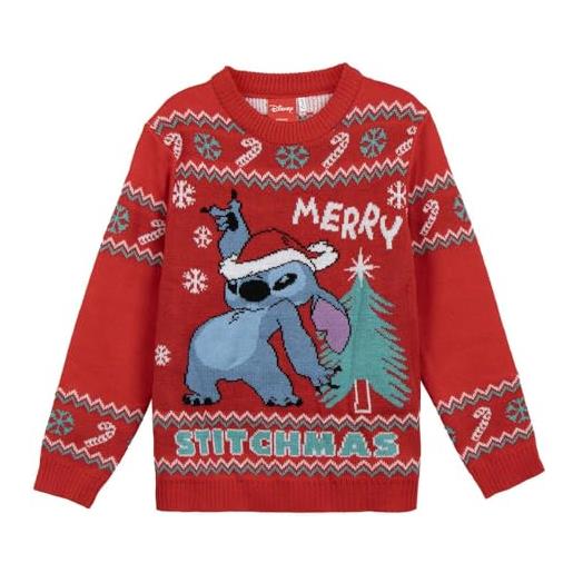 CARTOON maglione natalizio bambino stitch disney christmas jumper 100% poliestere morbido e caldo con grafica festiva stitch e albero di natale perfetto per feste inverno e idea regalo
