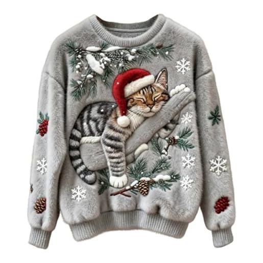 pvucpot maglione natalizio da donna divertente carino gatto cane stampato natale flanella felpa oversize in pile peloso maglione natalizio maglione maglione a tema natalizio accogliente abbigliamento