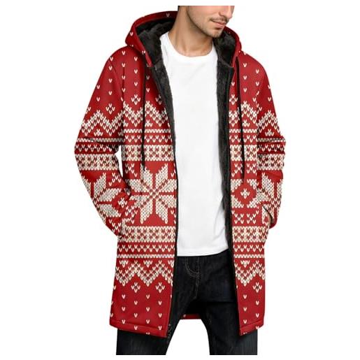 Dasongff cappotto lungo da uomo con cerniera, felpa di natale da uomo con cappuccio lunga taglia babbo natale autunno e inverno cardigan giacca da moto retrò per tutti i giorni casual confortevole caldo xmas