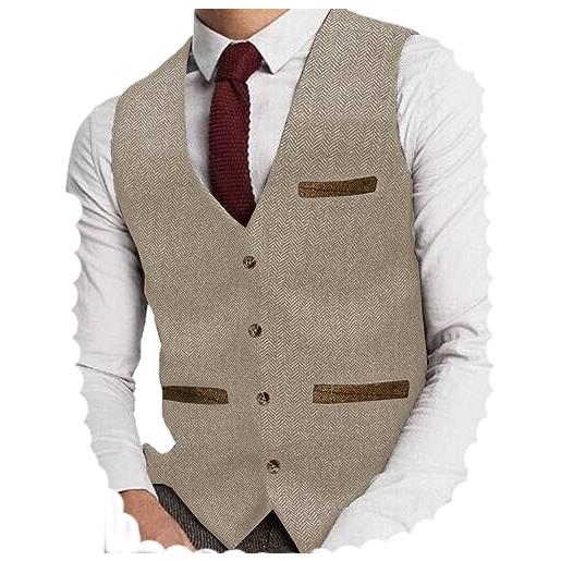 Yiaisafa gilet da uomo in tweed stile completo, a herringbone, vintage, in lana, per matrimonio, da sposo, taglia s-3xl, borgogna, xxl