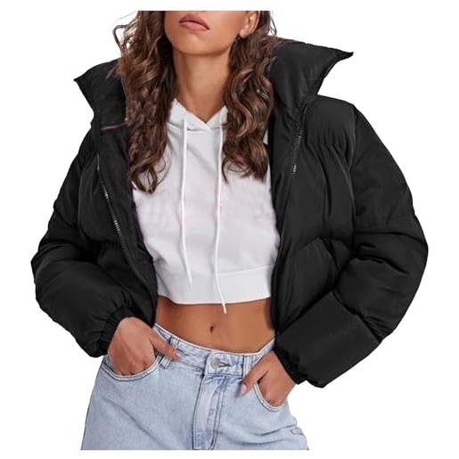 Generico piumino donna spessa parka cappotto caldi foderati giacca manica lunga crop con cappuccio moda calda in pile casual outdoor streetwear invernale da