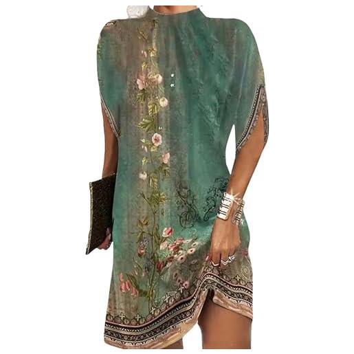 Generic abito corto elegante da donna manica a pipistrello collo alto ol abiti da cerimonia formale gonna estiva da donna con stampa geometrica tinta unita