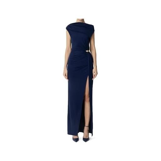 Elisabetta Franchi abito red carpet asimmetrico in jersey blu oltremare