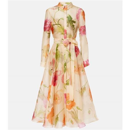 Carolina Herrera abito chemisier in seta con stampa floreale e cintura