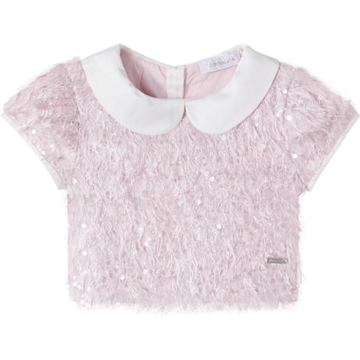 Monnalisa top bon ton con paillettes e frange