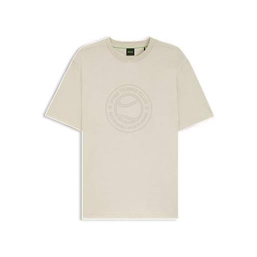 BOSS t-shirt in jersey di cotone con grafica ispirata al tennis, colore neutro