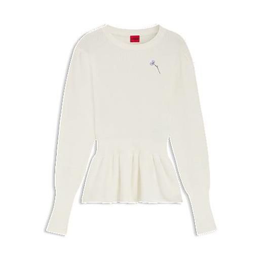 HUGO maglione in cotone con spilla a fiori rimovibile, colore neutro