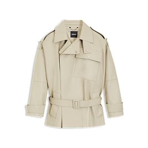 BOSS trench corto relaxed fit in pelle, beige chiaro