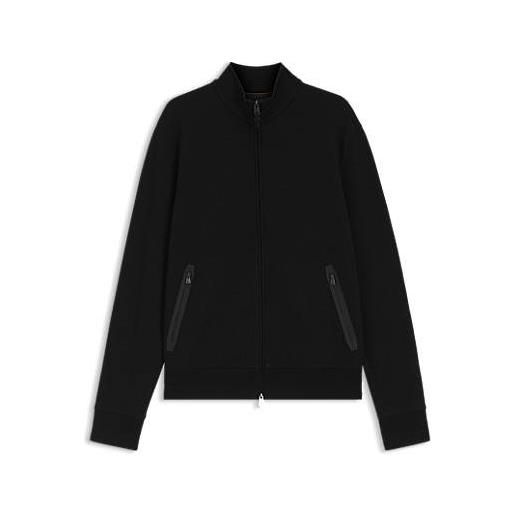 BOSS felpa in misto cotone con zip e lavorazione a nido d'ape, nero