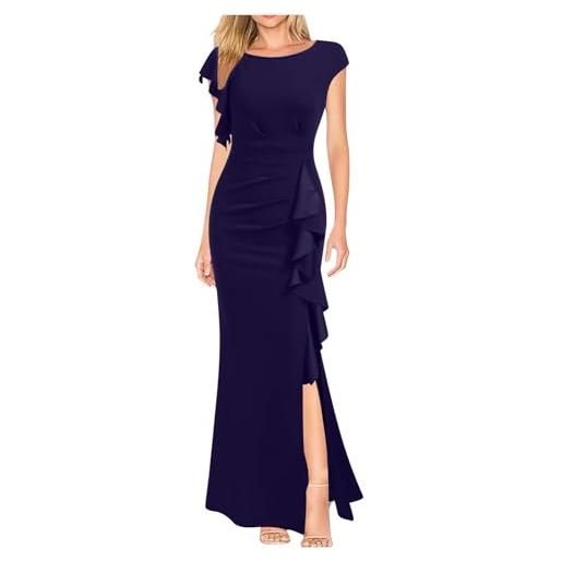 Generic abito lungo donna vestito elegante senza maniche in raso estivo vita alta vestiti della cena e cerimonia taglie forti da donna abito da cocktail per matrimoni feste per damigella d'onore (blue, xxl)