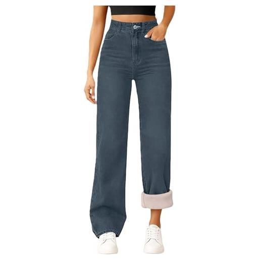 Kiduoua jeans termici da donna jean imbottiti a vita alta pantaloni termici da donne adolescenti invernali in pile foderati in denim invernale streetwear sportivo trekking antivento