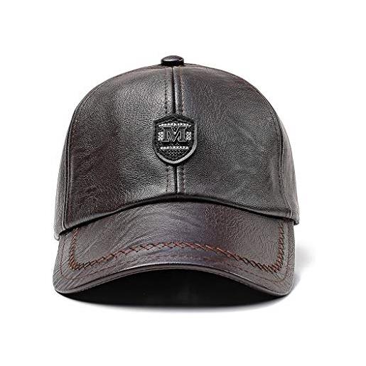 Elwow - berretto da baseball da uomo, in pelle pu, con cinturino regolabile e paraorecchie caffè profondo. Taglia unica