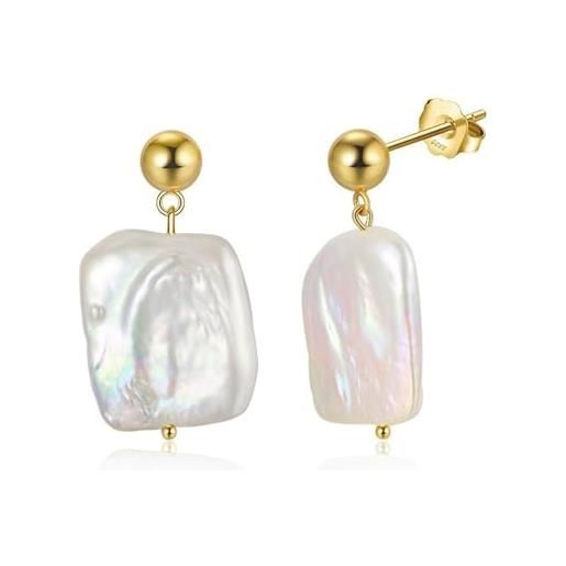 Traveller Orecchini A Clip Con Grande Perla Barocca – Placcato Platino, Gioiello Di Pregio Fatto A Mano, Senza Foro