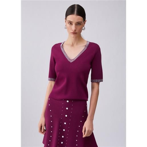 LIUJO liu jo t-shirt in maglia con strass, viola