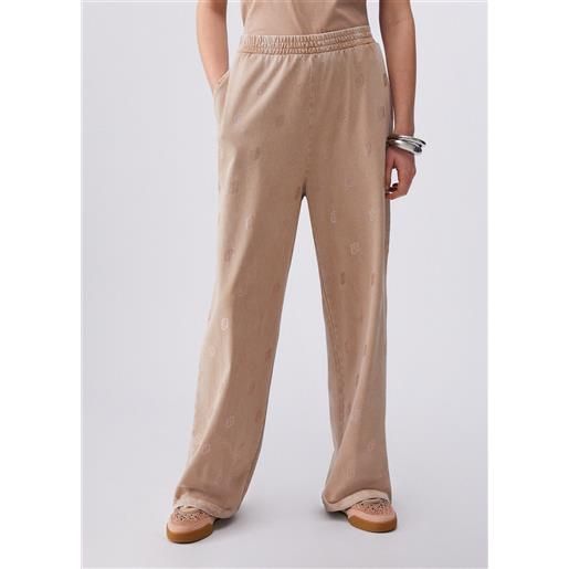 LIUJO liu jo pantalone in jersey délavé con strass, beige