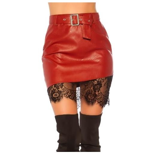 Koucla gonna in similpelle effetto pelle con pizzo e cintura, ruggine, xl
