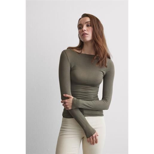 Intimissimi maglia manica lunga ultralight con cashmere e scollo a barchetta verde
