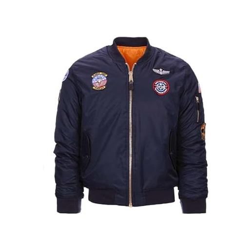 Fostex garments bomber militare da bambino imbottito ma-1 con patch flight jacket usaf da 2-14 anni (blu, l - 10 anni)