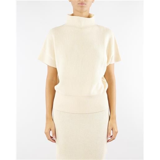 PATRIZIA PEPE top crema smanicato in maglia