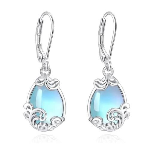 Orecchini a lampadario in pietra di luna arcobaleno · Argento sterling 925 · Pendenti con pietre preziose boho - Italia