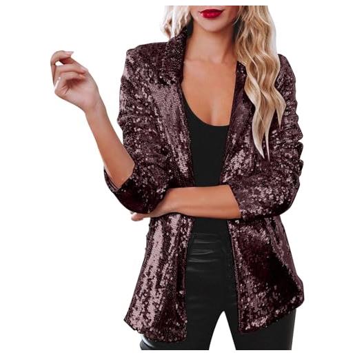 Generic da donna a maniche lunghe, con paillettes, glitterato, lucido paillettes a maniche lunghe bolero top abiti da festa con glitter clubwear elegante leggero cardigan da donna cappotti da (silver, l)