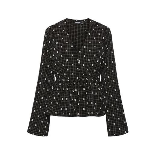 PIECES pcnovalee ls tie top camicia a maniche lunghe, nero/aop: a pois, xs donna