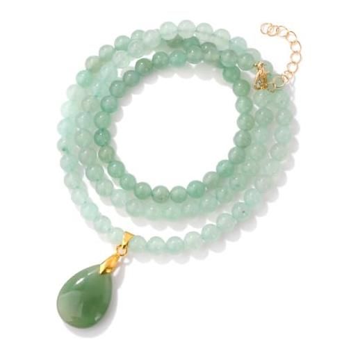 GAVU Collana Con Ciondolo A Cuore In Pietre Naturali E Cristalli, Quarzo Rosa O Rodonite, Placcata Oro 18k, Catena In Acciaio Inox, Regalo Donna