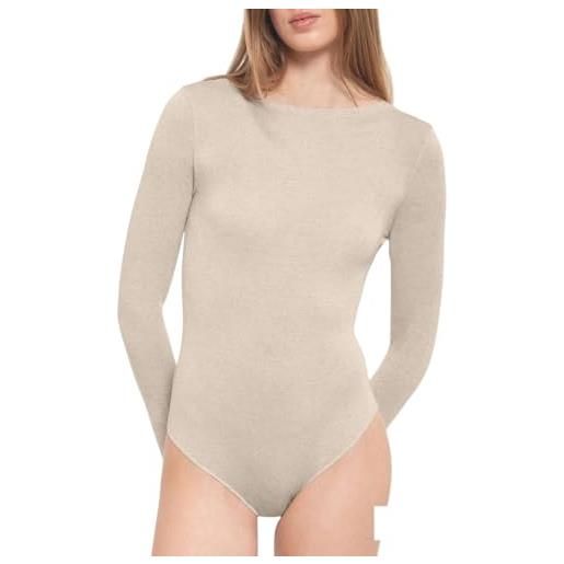 GIOS body donna 830 in cashmere touch - scollo a barca e manica lunga - micromodal e cashmere - intimo o esternabile - sabbia, xs/s