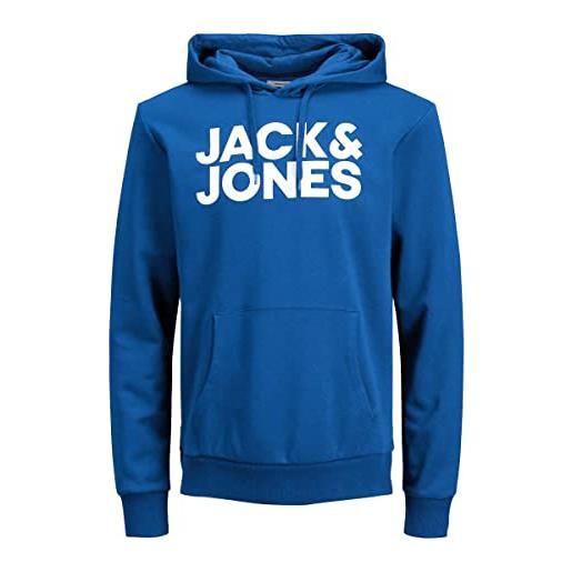 JACK & JONES felpa con cappuccio da uomo con logo corp, blu classico/bianco con stampa, xxxl