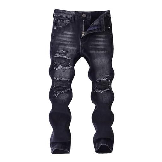 Generisch 2025 ragazzi jeans distressed high street fashion casual pantaloni lunghi per bambini confortevoli pantaloni denim stretch pantaloni primavera bambino ragazzo, nero , 13- 14 anni
