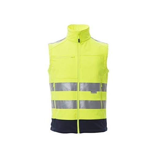 PAYPER traffic gilet softshell alta visibilità uomo da lavoro 100% poliestere chiusura zip bande riflettenti tasca al petto porta badge giallo fluo/blu navy (m)
