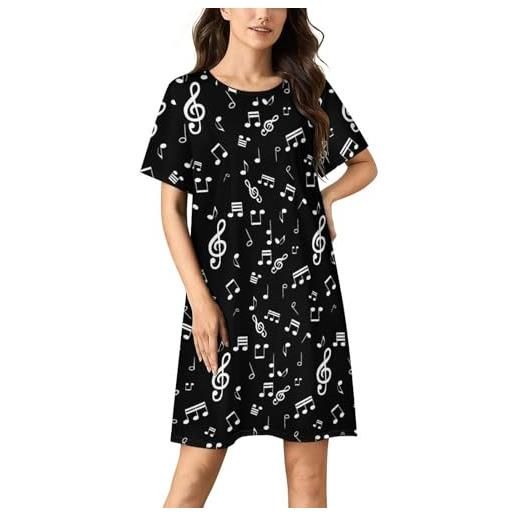 LZNJZ camicia da notte a maniche corte, con note di complesso musicale, camicie da notte da donna, note del complesso musicale, l
