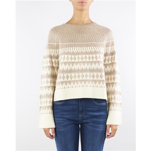 PENNY BLACK maglia beige jacquard con paillettes