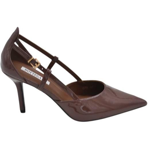 Malu Shoes decollete donna a punta in vernice marrone chiaro con tacco a spillo 10 con aperture laterali e cinturino regolabile