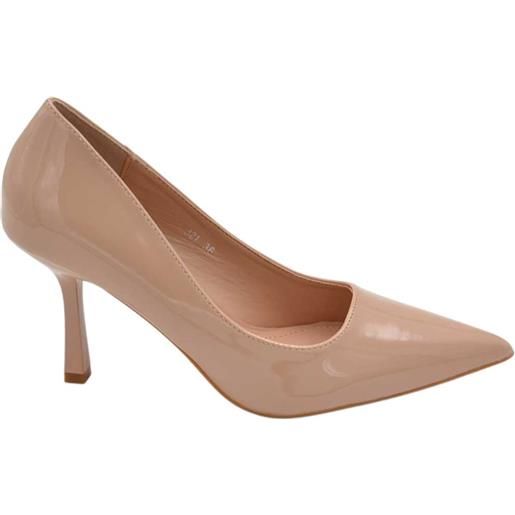 Malu Shoes decollete donna a punta in vernice lucida beige nude linea basic tacco a spillo 10