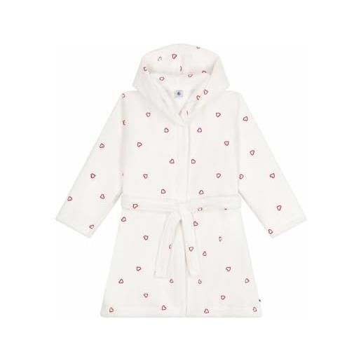 Petit Bateau accappatoio bambino in spugna di cotone cuori ricamati, marshmallow/terkuit, 2 anni