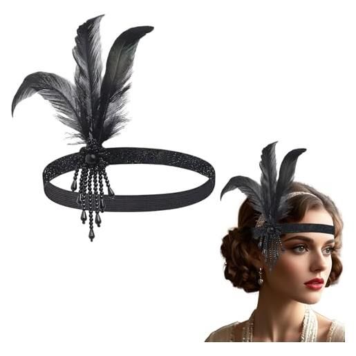 Costume Roaring Twenties Fascia Per Capelli Anni '20 Stile Flapper - Accessorio Vintage Donna Con Piume E Cristalli Accessori Anni 20