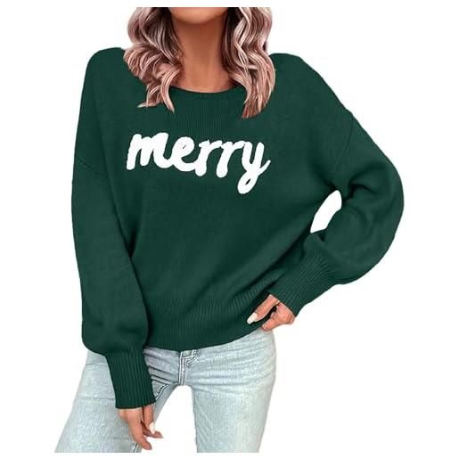 Generisch maglione da donna con scritta merry christmas natale, verde, s