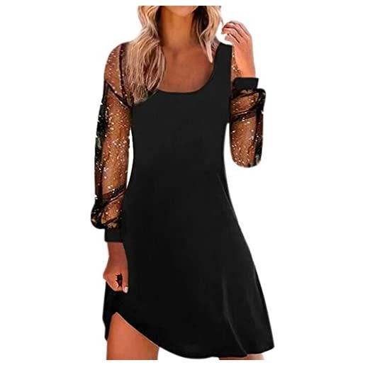 ELFIN Abito da Donna Bodycon a Coste a Maniche Lunghe Jersey con Colletto Alto per Feste Maglia Lunga Club Mini Abito Tinta Unita Bianco, S