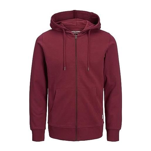 JACK & JONES jjebasic sweat zip hood noos felpa sportiva con cappuccio, rosso (rhododendron), xxl uomo