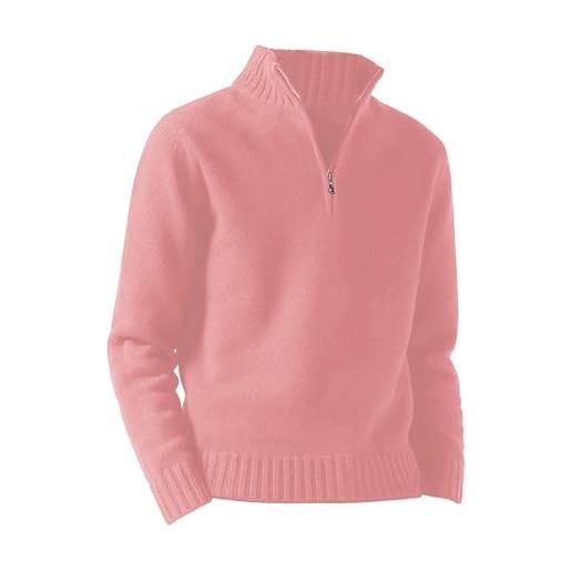Nidddiv caldo uomo autunno/inverno solido quarto cerniera maglione casual collo in piedi pullover lavorato a maglia collo in piedi pullover maglione cappotto mens misto lana cappotti invern, rosa, 3xl