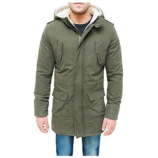 Evoga giaccone parka uomo casual invernale giacca giubbotto verde militare con pelliccia (l, #f1 verde)