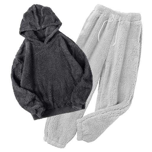 HHB18I Pigiama da donna in pile felpato, morbido pigiama jacquard per donne, comodo pigiama da notte, rosa e bianco., M