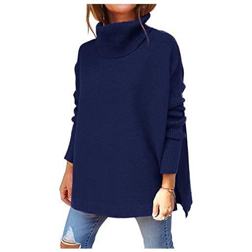 Tomwell donna maniche lunghe pullover lavorato maglia maglione collo alto vintage elegante sweater invernali caldo pullover maglione jumper top casual sweatshirt marina militare xl