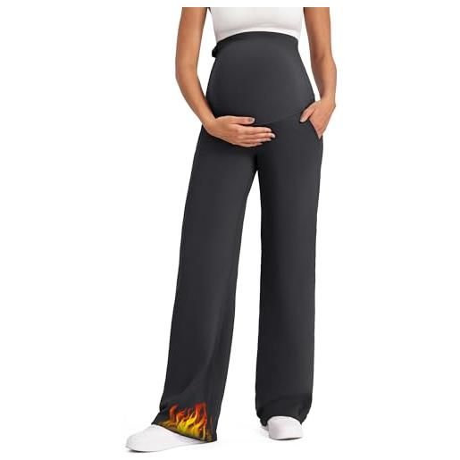G4Free pantaloni premaman yoga sopra la pancia elastico gravidanza gamba larga pantaloni lounge, nero, s