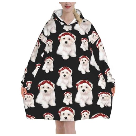 Zouey felpa con cappuccio, coperta in flanella, felpa con cappuccio indossabile da donna, adorabile cucciolo di maltese bolonka