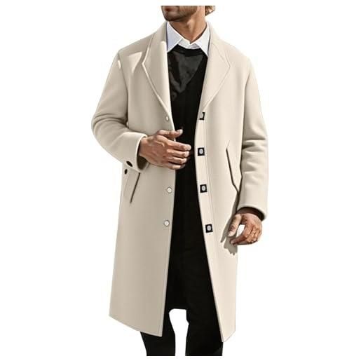 Generisch trench coat - cappotto lungo da uomo con colletto alto, in lana con bottoni, antivento, leggero, in tinta unita, per attività all'aria aperta, classico, da lavoro, overcoat baggy fit, 01 kaki. , 3xl